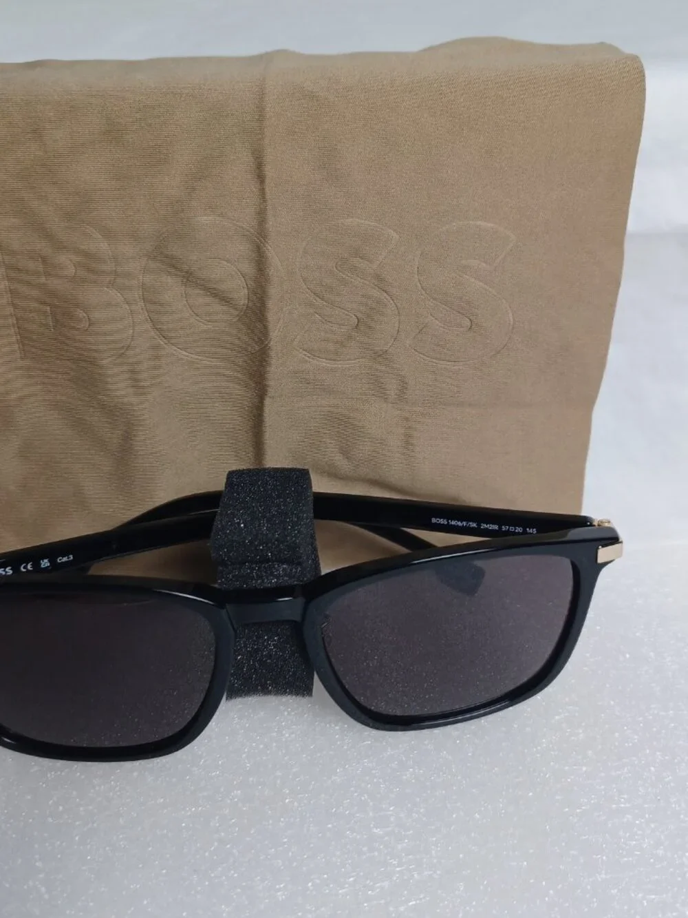 Hugo Boss Sunglasses BOSS 1406/F/SK 02M2 IR Black Gold Men Luxury Square NIB 57m